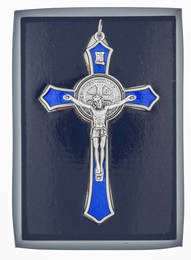 Venerare Large Saint Benedict Pectoral Cross with Colored Enamel (Blue) - Image 2